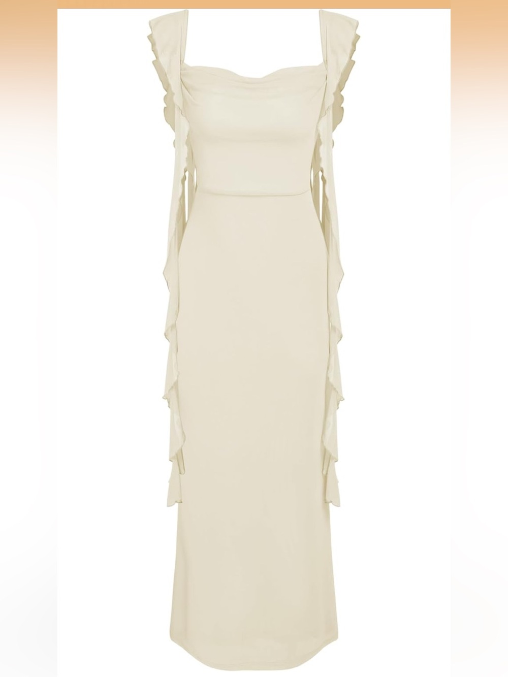CIDER Women's Wedding Guest Dress Sleeveless Mesh Ruffle Maxi Formal Dress